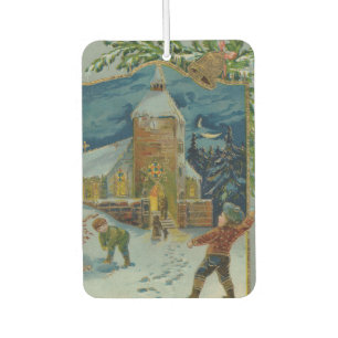 Happy Christmas - Vintage snowball fight postcard Air Freshener