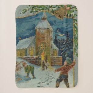 Happy Christmas - Vintage snowball fight postcard Sherpa Blanket