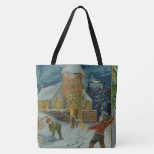 Happy Christmas - Vintage snowball fight postcard Tote Bag