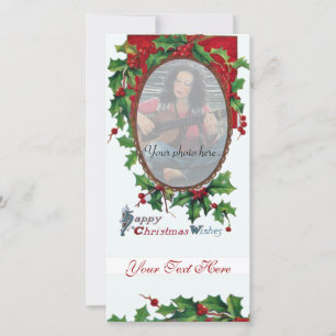 HAPPY CHRISTMAS WISHES WITH HOLLY BERRIES HOLIDAY CARD