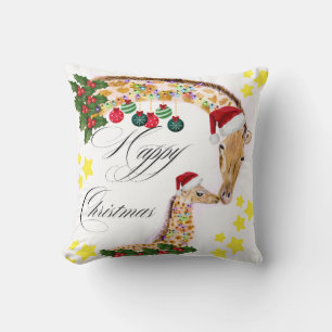 Happy Christmas With a loving family of Giraffes Throw Pillow