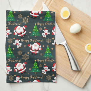 Happy Christmas with Santa Christmas Trees Kitchen Towel