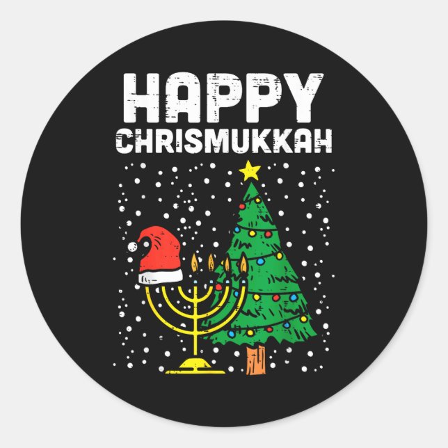 Happy Christmukkah Jewish Christmas Hanukkah Chanu Classic Round Sticker (Front)