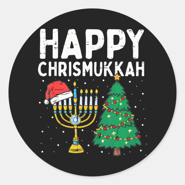 Happy Christmukkah Jewish Jew Christmas Hanukkah Classic Round Sticker (Front)