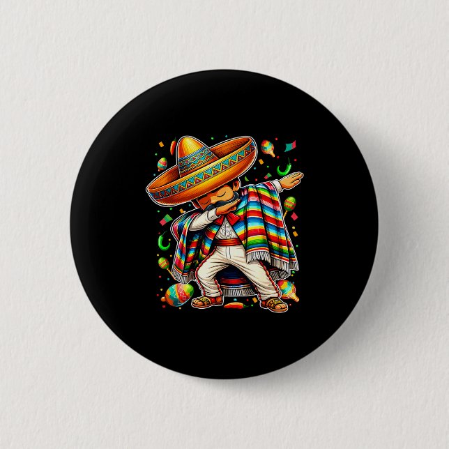 Happy cinco de mayo dabbing boy man mexican 2 inch round button (Front)