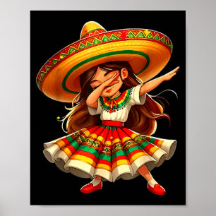 Happy cinco de mayo dabbing girl mexican sombrero poster