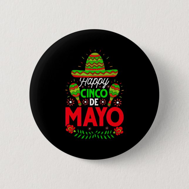 Happy cinco de mayo festive fiesta  2 inch round button (Front)
