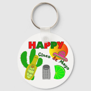 "Happy Cinco de Mayo" Lime, Tequila & Salt Design Keychain