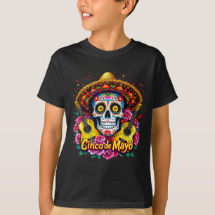 Happy cinco de mayo mexican sombrero skull guitarH T-Shirt