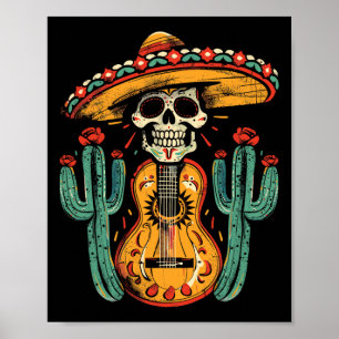 Happy Cinco De Mayo Skeleton Skull Sombrero Guitar Poster