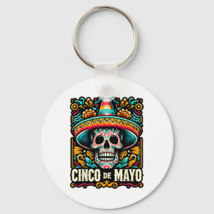 Happy Cinco De Mayo Skeleton Skull Sombrero Mexica Keychain