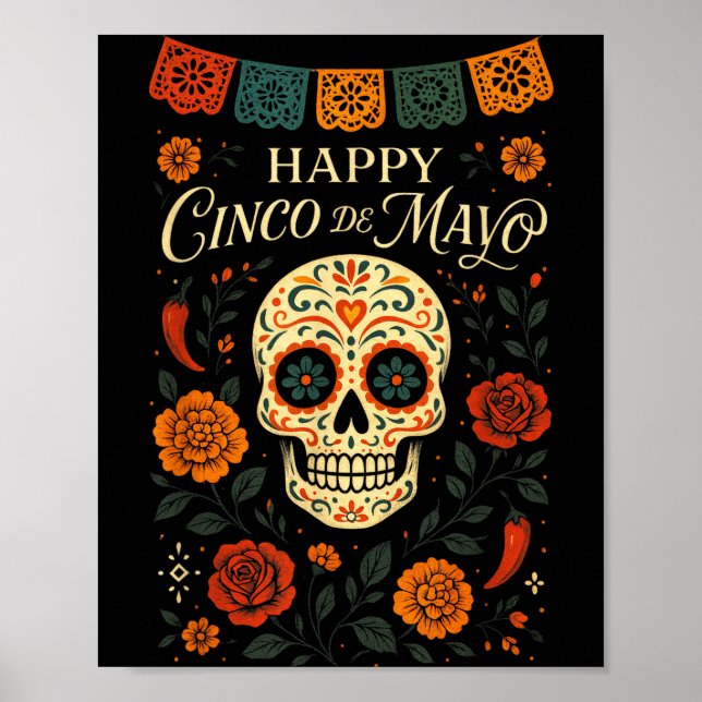 Happy Cinco De Mayo - Skull Fiesta Party  Poster (Front)