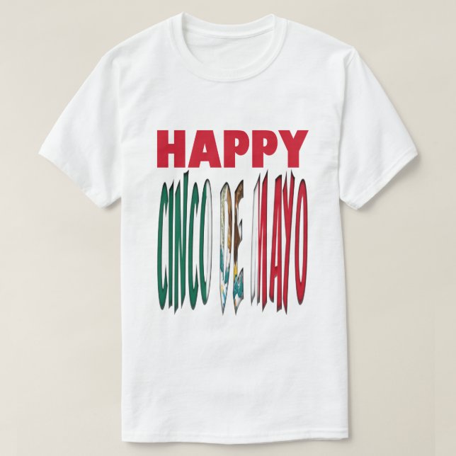 Happy Cinco de Mayo Typography Mexican Colours T-Shirt (Design Front)