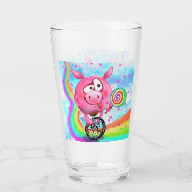 Happy Circus Acrobat Pig Funny Glass (Front)