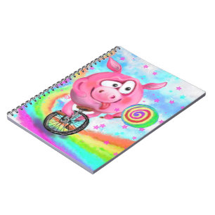 Happy Circus Acrobat Piggy Cyclist Licks Lollipop  Notebook