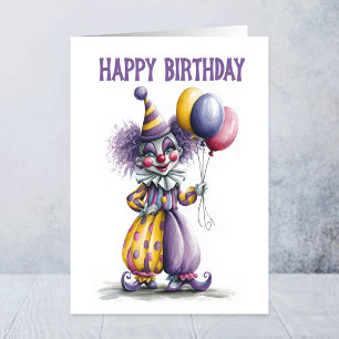 Happy Circus Clown Holding Balloons Birthday Card