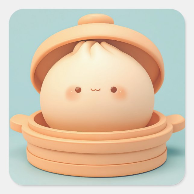 Happy Clay Steamed Dumpling in Steamer Square Sticker (Front)
