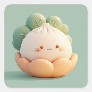 Happy Clay Steamed Dumpling on Lotus Petal Square Sticker