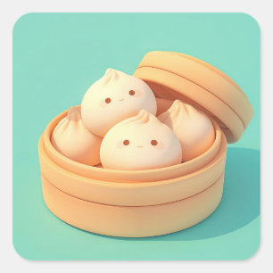 Happy Clay Steamed Dumplings in Bamboo Steamer Square Sticker