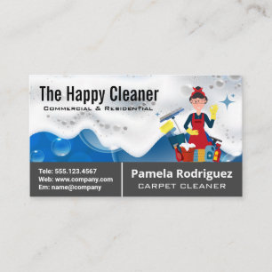 Happy Cleaner with Cleaning Equipment  Business Card