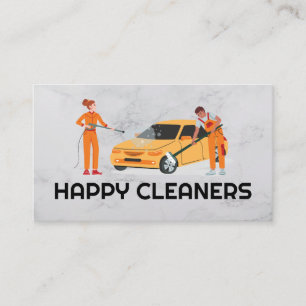 Happy Cleaners   Workers Cleaning Car Business Card