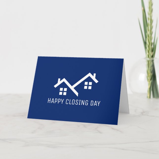 Happy Closing Day Real Estate Modern Blue Note Card (Front)