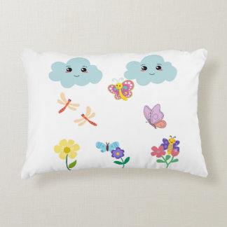 Happy Clouds and Garden Friends  Accent Pillow