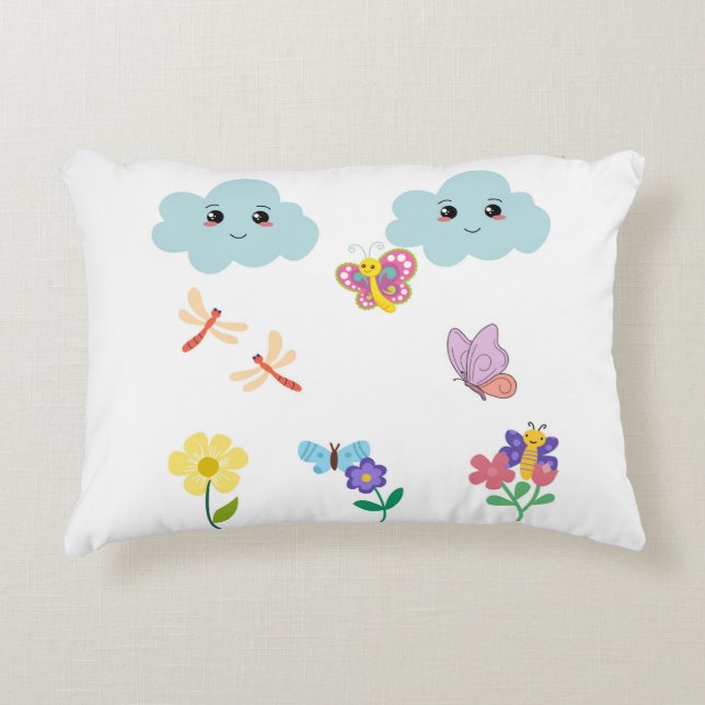  Happy Clouds and Garden Friends  Accent Pillow (Front)