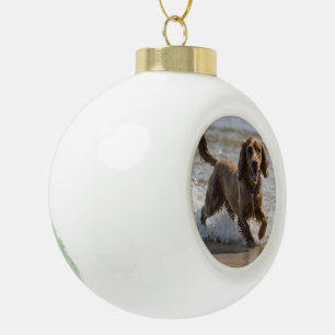 Happy Cocker Spaniel Beach Fun Day, Ceramic Ball Christmas Ornament