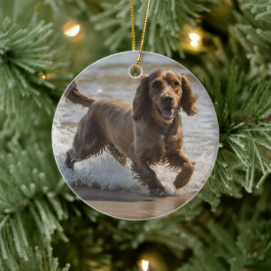 Happy Cocker Spaniel Beach Fun Day, Ceramic Ornament