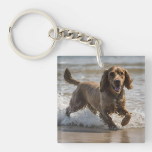 Happy Cocker Spaniel Beach Fun Day, Keychain