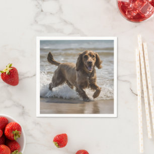 Happy Cocker Spaniel Beach Fun Day, Napkin