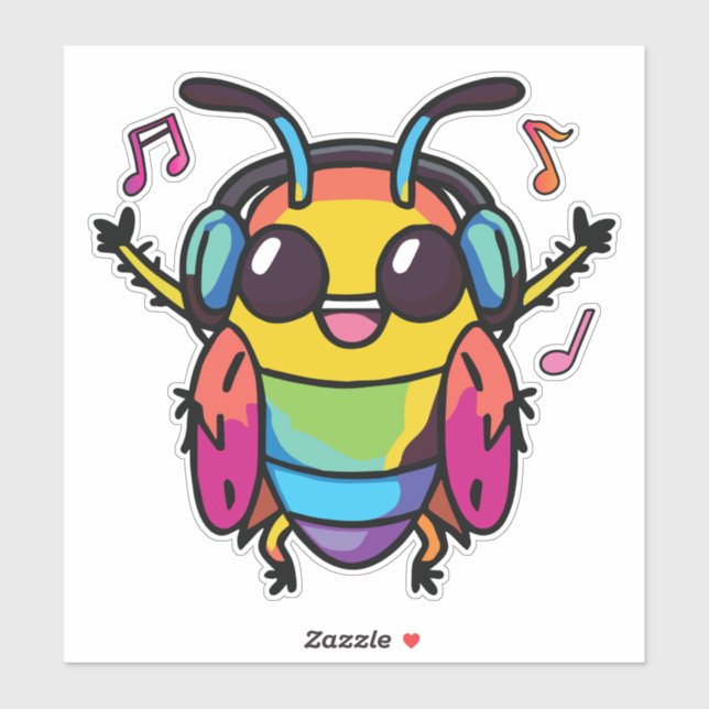 Happy cockroach with headphones listening to music (Sheet)