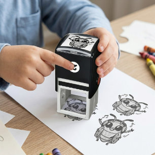 Happy cockroach with headphones listening to music self-inking stamp