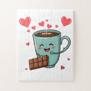Happy Coffee & Chocolate – Cute Valentine Jigsaw Puzzle