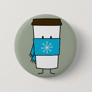 Happy Coffee Cup wearing a scarf 2 Inch Round Button