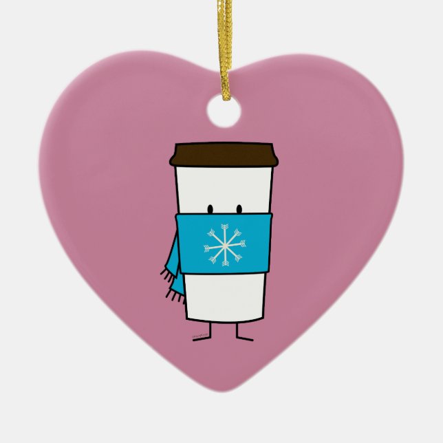 Happy Coffee Cup wearing a scarf Ceramic Ornament (Front)
