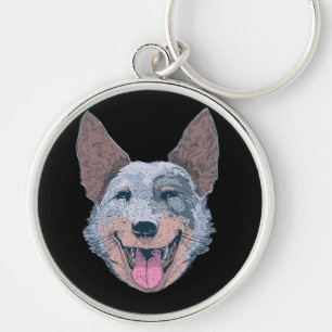 Happy Collie Dog Face Keychain