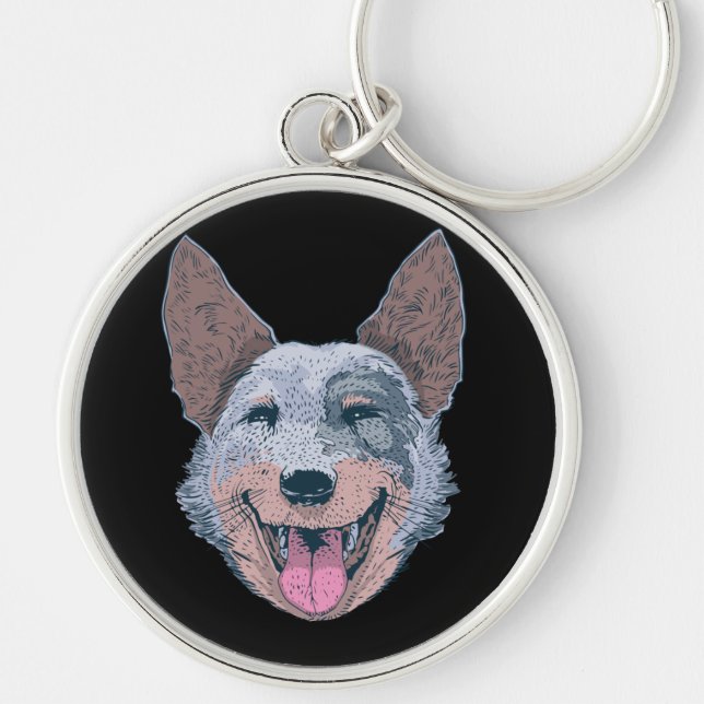 Happy Collie Dog Face Keychain (Front)