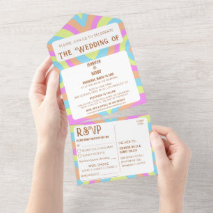 Happy Colourful Bold Retro Stylish Wedding All In One Invitation