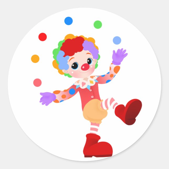 Happy Colourful Clown Boy Juggling Colourful Balls Classic Round Sticker (Front)