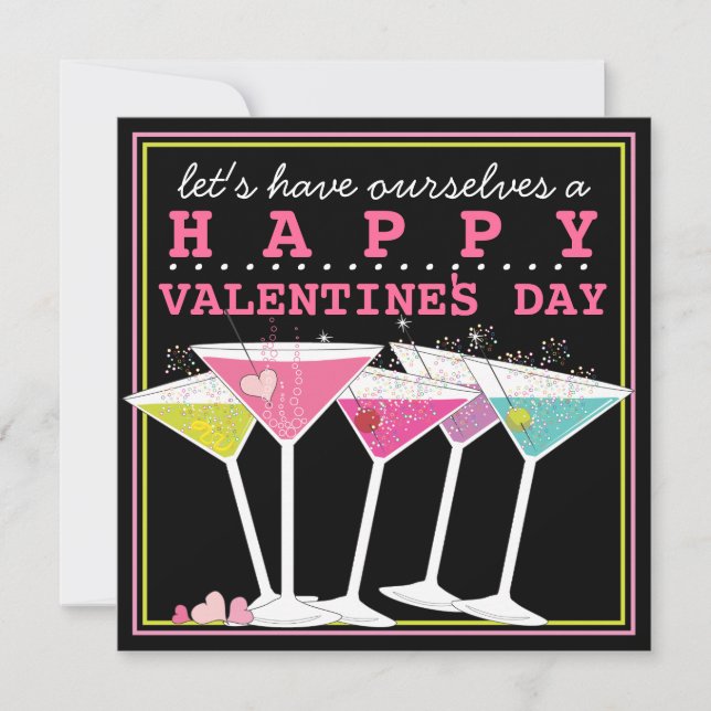 Happy Colourful Cocktails Valentines Day Party Invitation (Front)