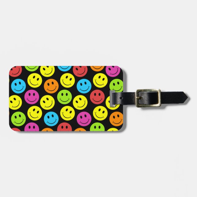 Happy Colourful Faces Pattern Luggage Tag (Front Horizontal)