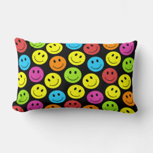 Happy Colourful Faces Pattern Lumbar Pillow