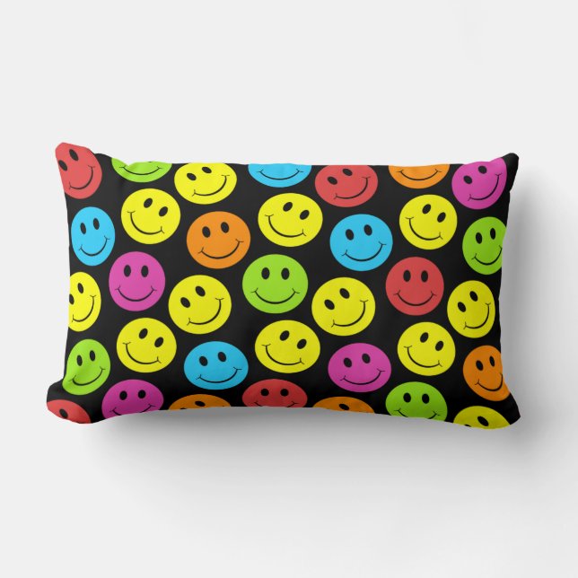 Happy Colourful Faces Pattern Lumbar Pillow (Front)