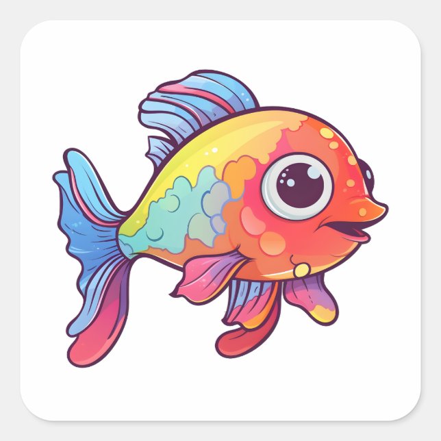 Happy Colourful Fish Square Sticker (Front)