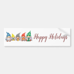 Happy colourful gnomes elegant script holiday bumper sticker