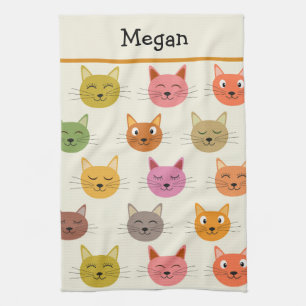 Happy Colourful kawaii Cartoon Cats personalized Kitchen Towel