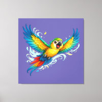 Happy Colourful Parrot in Flight Kawaii Bird Desig