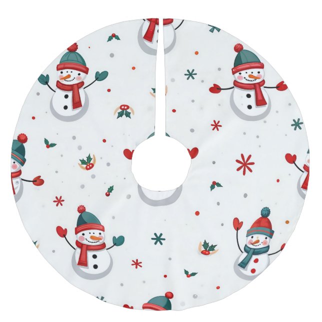 Happy colourful snowmen  brushed polyester tree skirt (Front)